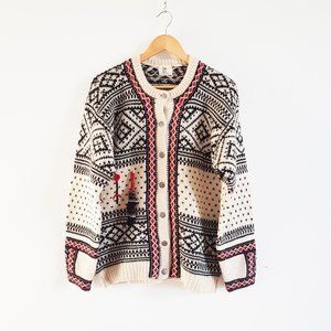 Vintage Nordic Handknit Wool Christmas Cardigan, Size S